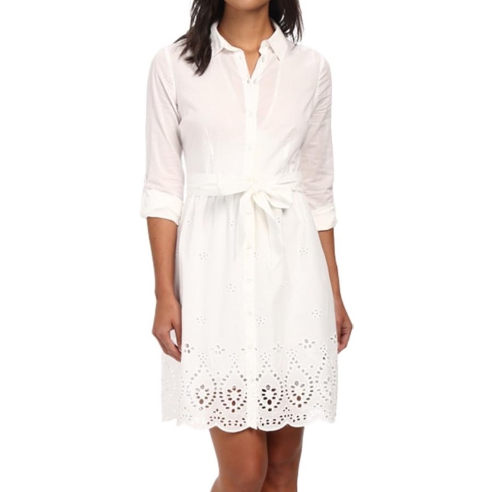 White Button-Up Embroidered Dress with Slip